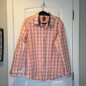Original Penguin Orange and White Plaid Button Down Shirt Size 17 Slim Fit